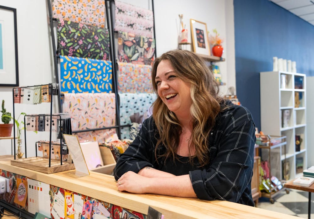 Artist Sara Pulver at her downtown Lansing shop "Dear Ollie," named after her dog on Wednesday, Oct. 4, 2023. Pulver is the artist behind a mural in the new Strange Matter Coffee location in the MSU Union.