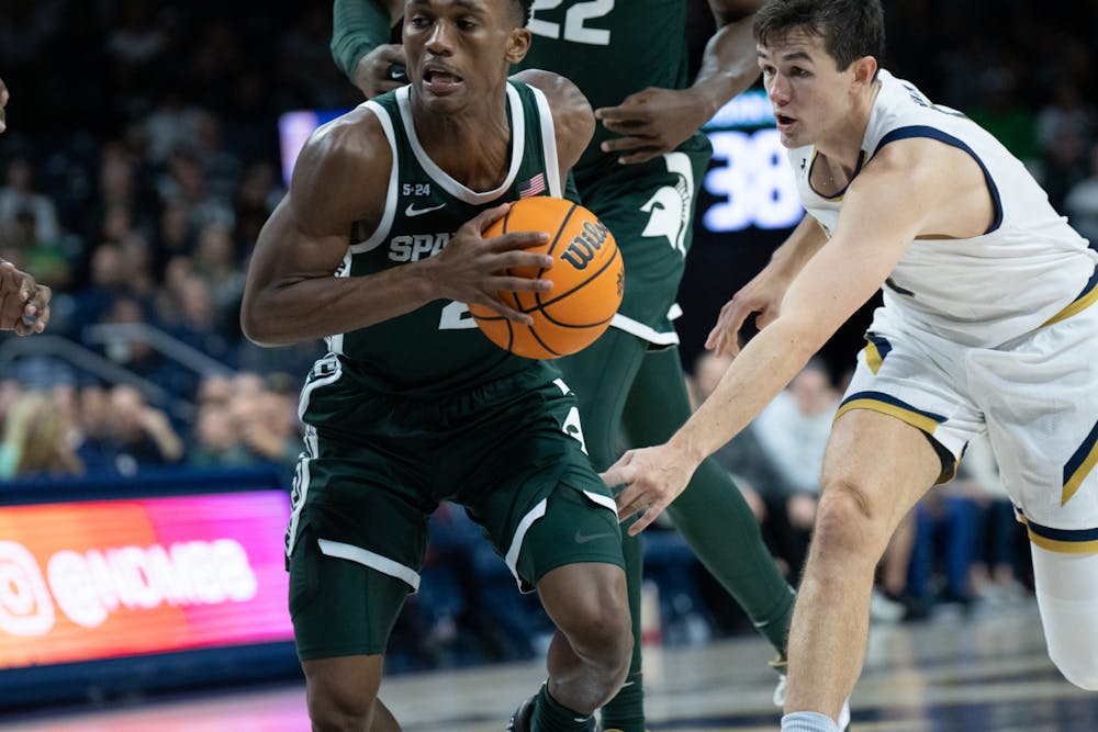 <p>Senior guard Tyson Walker during the Notre Dame v. MSU game held at the Joyce Center on November 30, 2022.The Spartans lost to the Fighting Irish 52 -70.</p>