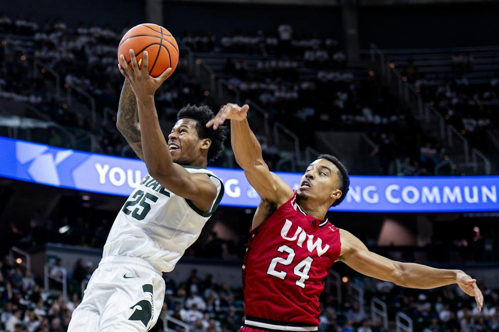 <p>Michigan State guard Jasiah Jervis (25) goes up for a basket during the Michigan State vs. Incarnate Word men's basketball exhibition game at Breslin Center in East Lansing, Mich., on Friday, Oct. 2, 2026.</p>