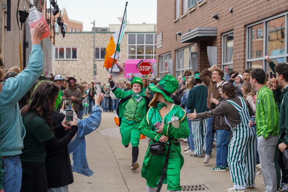 Michigan State University students participate in downtown East Lansing, Mich., for the Ginger Run on Saturday, March 14, 2026.