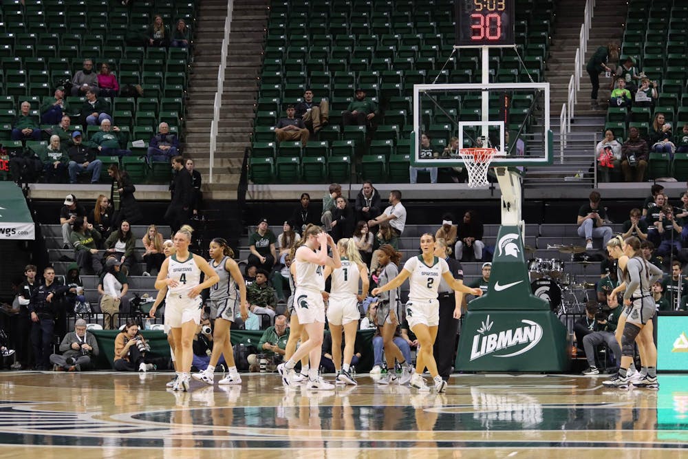 <p>Michigan State Women’s Basketball team takes on Purdue at the Breslin Center in East Lansing on Jan. 24, 2024. MSU waits on a foul call. </p>