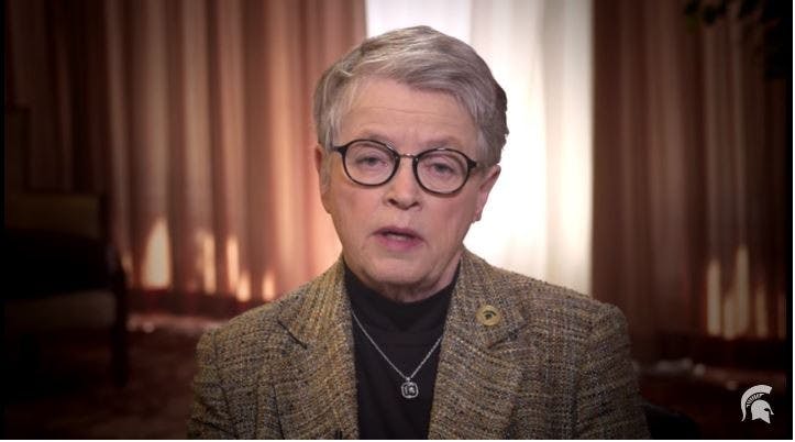 <p>MSU President Lou Anna K. Simon, from the video released Wednesday evening.</p>