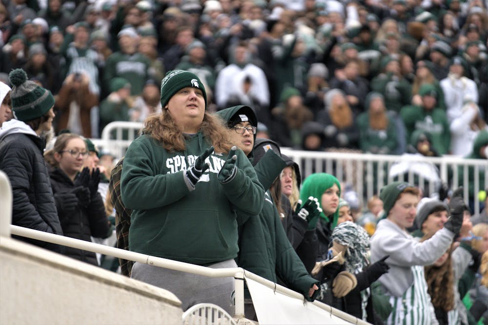 <p>Spartan fans look to the field as the game versus Rutgers begins on Nov. 12, 2022.﻿</p>