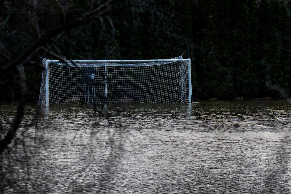 Flooding on Michigan State University’s campus in East Lansing, Mich., is pictured on Monday, April 6, 2026.