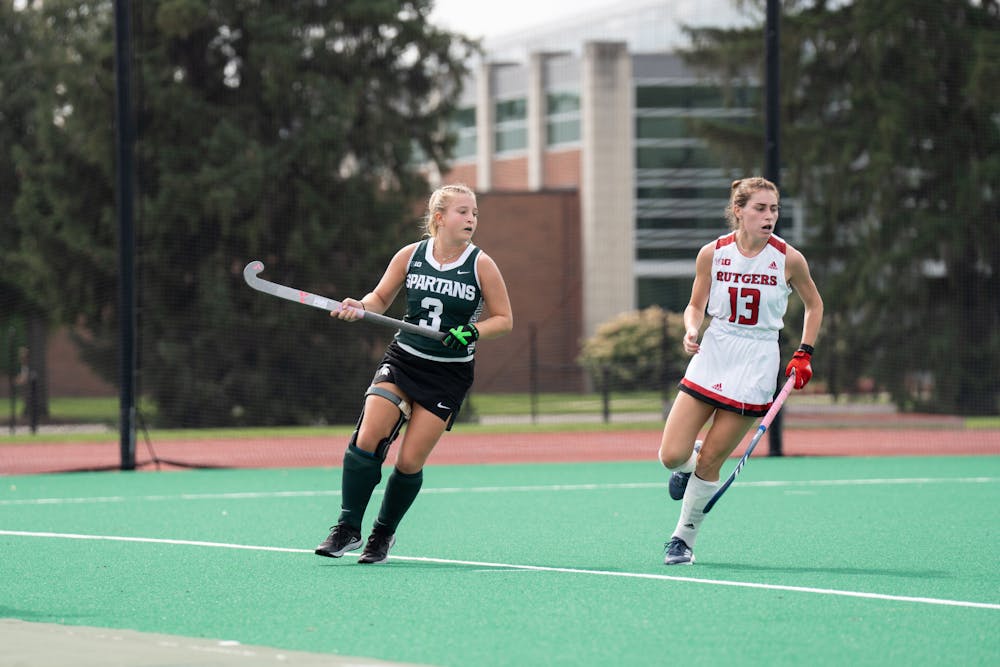 <p>Spartan Georgia Davies pushes the ball away from her opponent, sending it closer to the opposing net, Sept. 16, 2022.﻿</p>