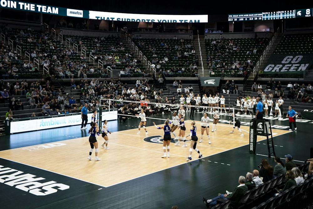<p>Michigan State and Washington face off during a match at Breslin Center in East Lansing, Mich., on Friday, Sept. 25, 2026.</p>