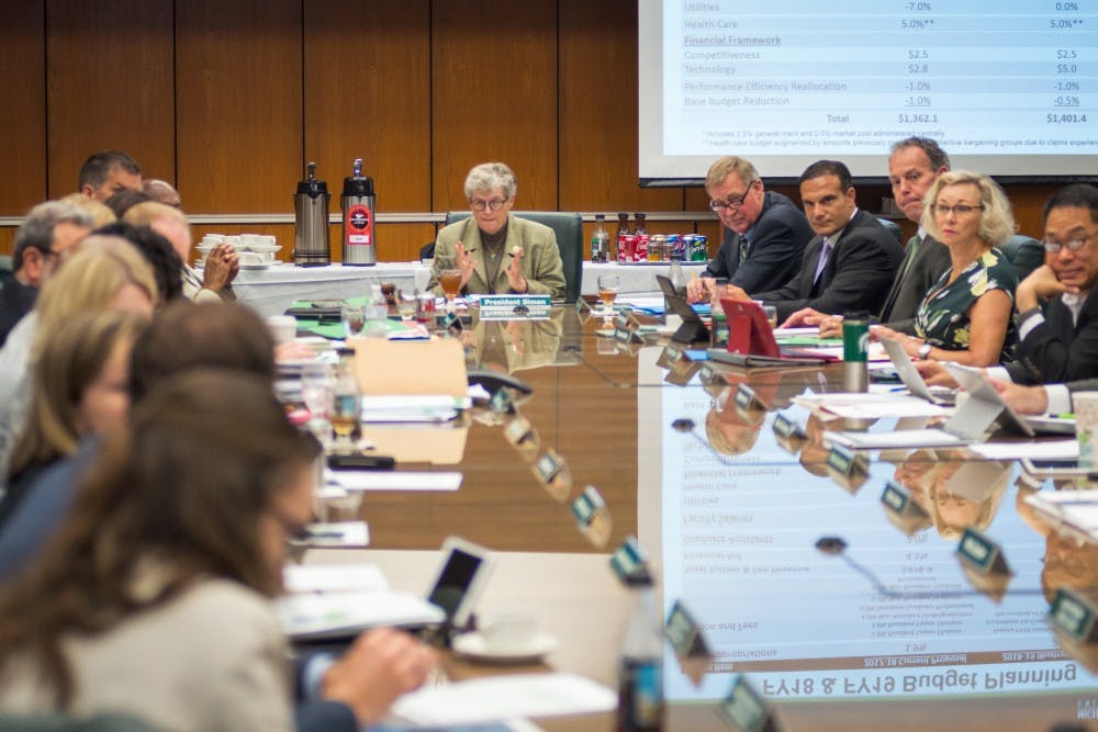 The Board of Trustees are pictured during the Board of Trustees meeting on June 6, 2017, at the Hannah Administration Building. The board discussed tuition, budget and facility renovations.