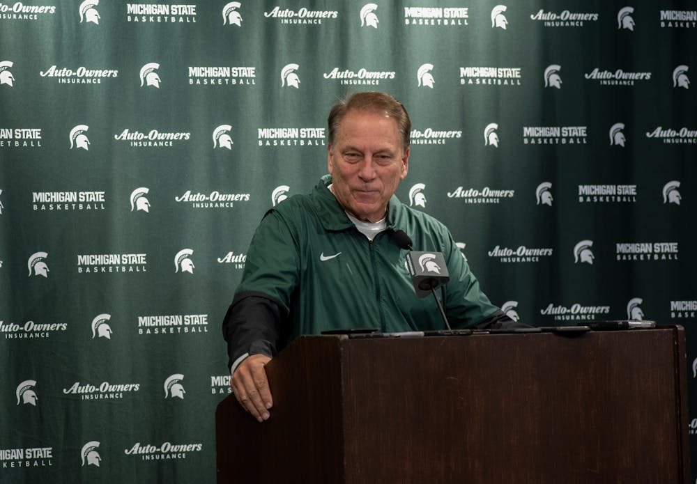 <p>Head coach Tom Izzo speaks to the press at the Media Day for Michigan State men&#x27;s basketball on Oct. 21, 2021.</p>