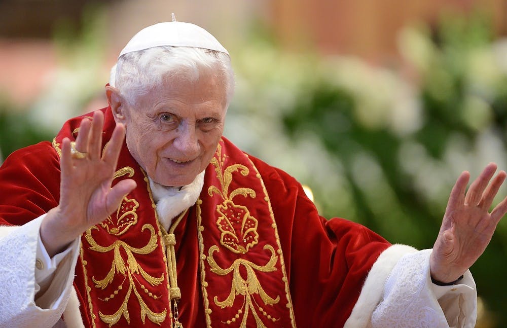 	<p>Pope Benedict <span class="caps">XVI</span> attends a ceremony to mark the 900th birthday of the Knights of Malta, one of the most peculiar organizations in the world, at St. Peter&#8217;s Basilica at the Vatican on February 9, 2013. Pope Benedict <span class="caps">XVI</span> announced during a mass Feb. 11, 2013, he plans to step down on Feb. 28. Eric Vandeville/Abaca Press/MCT</p>