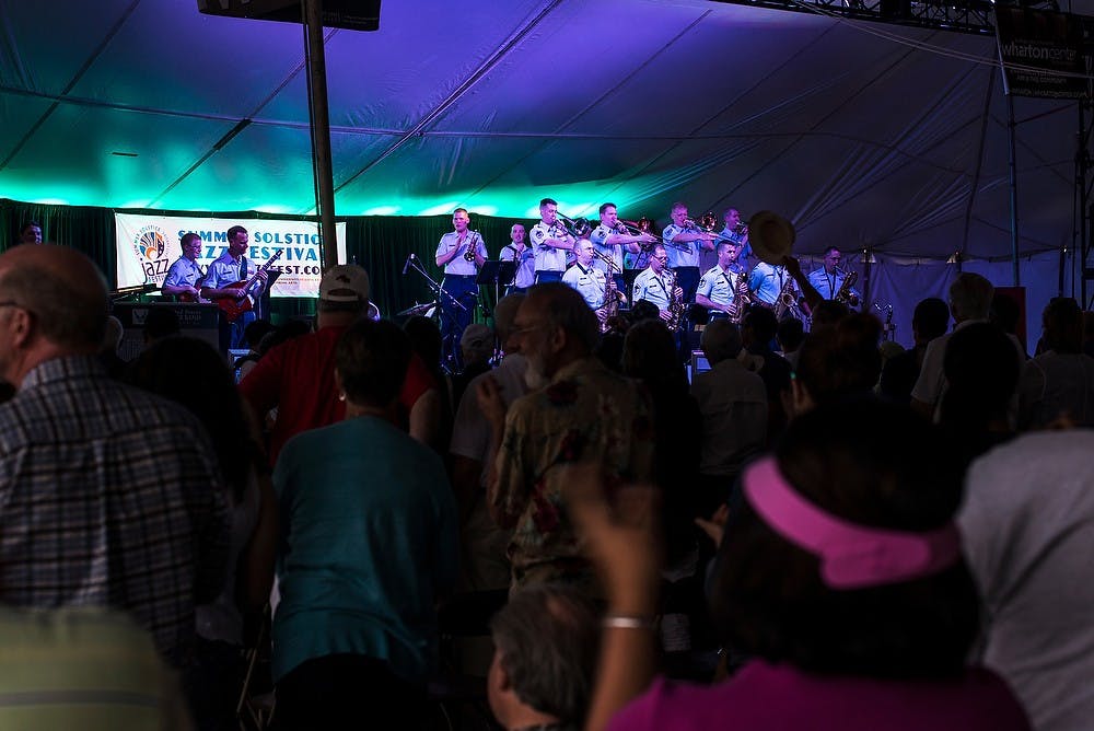 <p>An United States Air Force band plays on a show June 21, 2014, at the Jazz Festival on Albert Rd. The festival had a variety of performances. Hayden Fennoy/The State News</p>