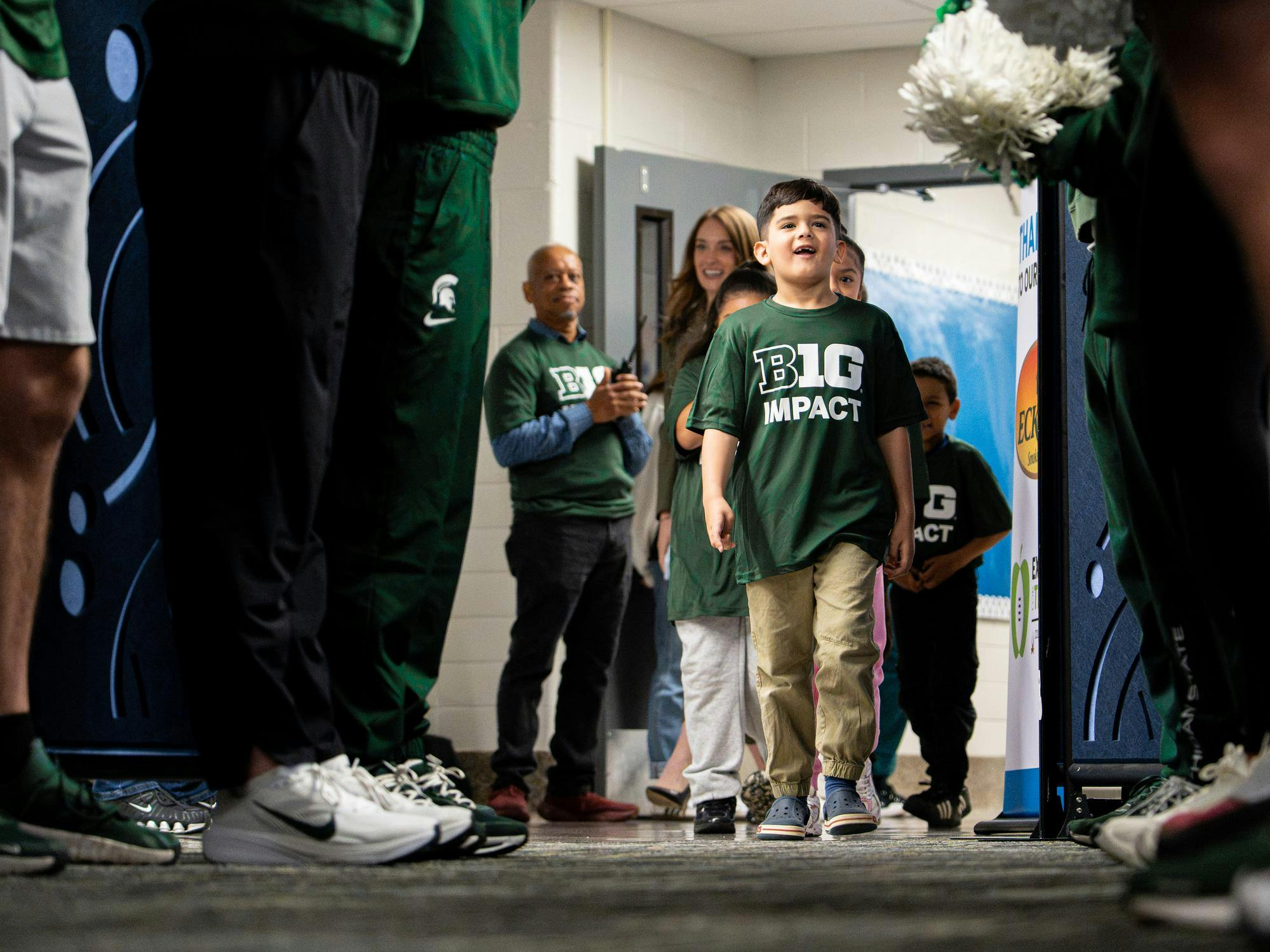 <p>A Pattengill Biotechnical Magnet School student walks into the newly renovated space provided by the Big Ten Build initiative in Lansing, Mich., on Friday, Oct. 9, 2026.</p>