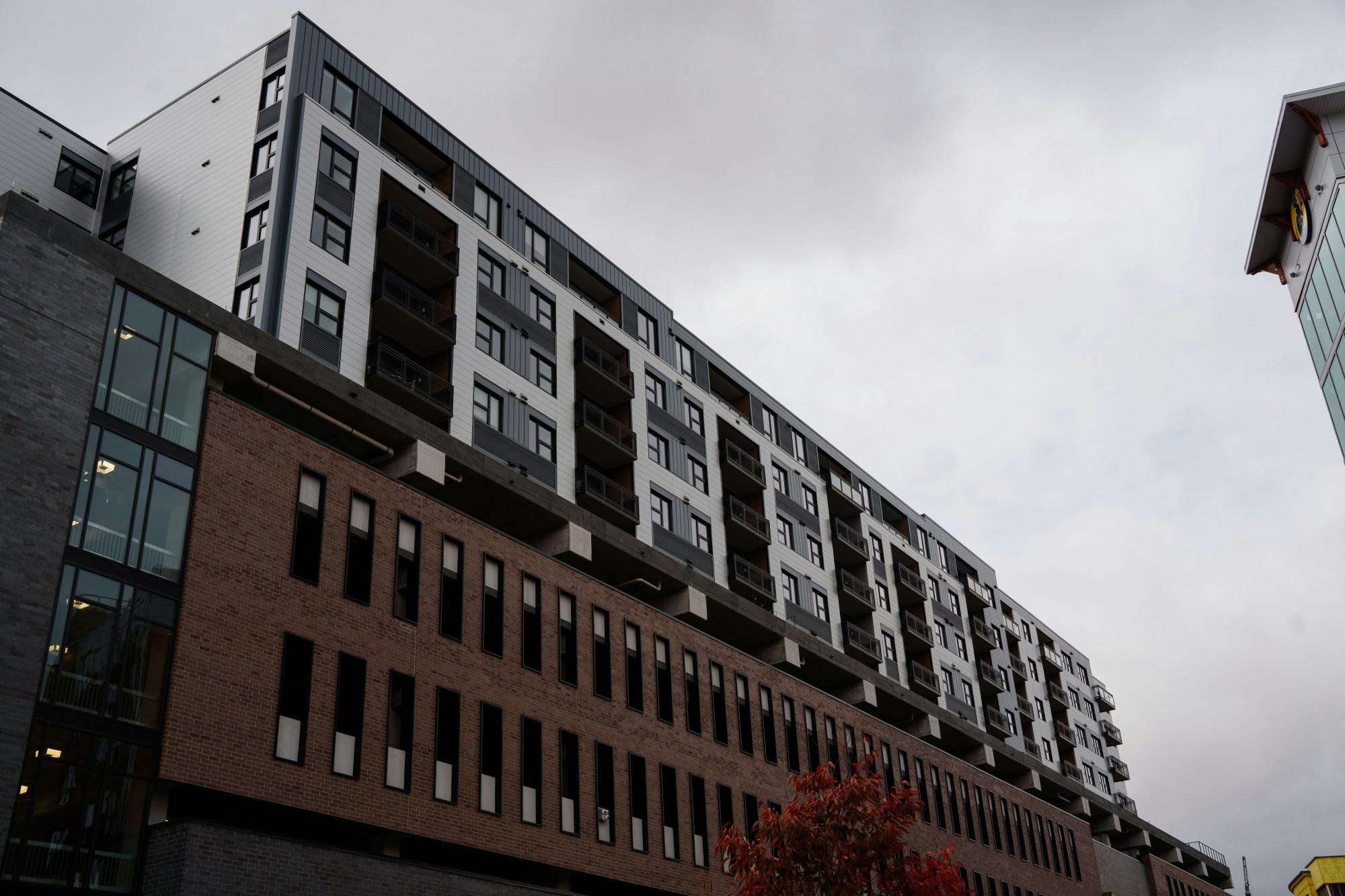 <p>Newman Lofts, located at 200 Albert St., towers above East Lansing on Oct. 19, 2022.</p>