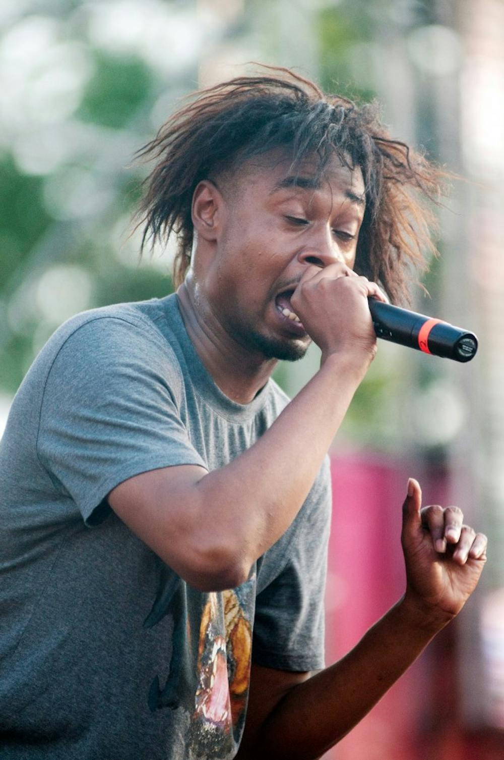 Danny Brown takes the stage Sunday evening, July 15, 2012 at the final day of Common Ground Music Festival in downtown Lansing.  This year marked the 13th annual festival. Adam Toolin/The State News