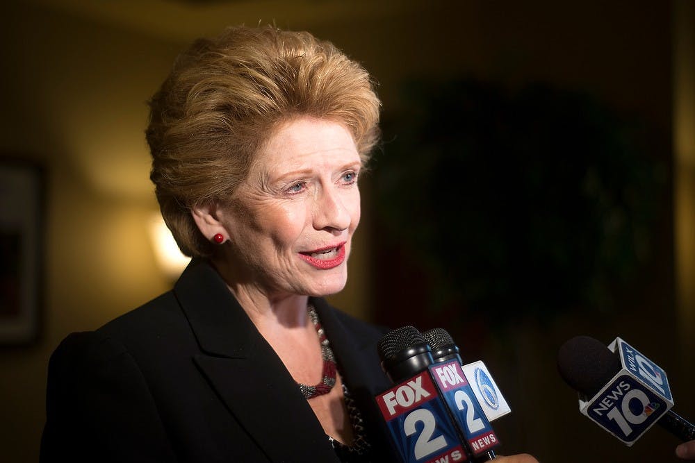 	<p>Senator Debbie Stabenow speaks to members of the media Nov. 4, 2013, at the Radisson in Lansing. Stabenow, the chair of the Senate Committee on Energy and Natural Resources, spoke during an event discussing the economic impacts of climate trends for Michigan&#8217;s agriculture sector. Julia Nagy/The State News</p>