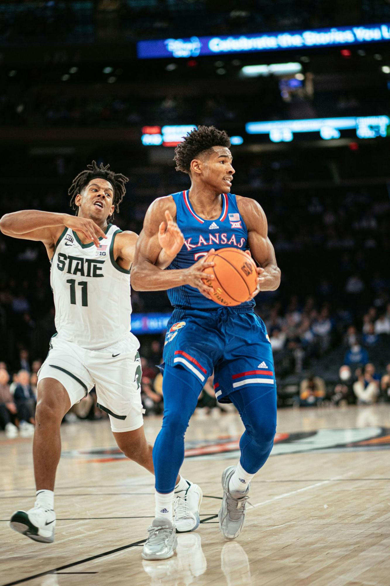 Sophomore AJ Hoggard tries to get back on defense versus Kansas in the Champions Classic. Photo courtesy of The University Daily Kansan, photo taken by Emma Pravecek