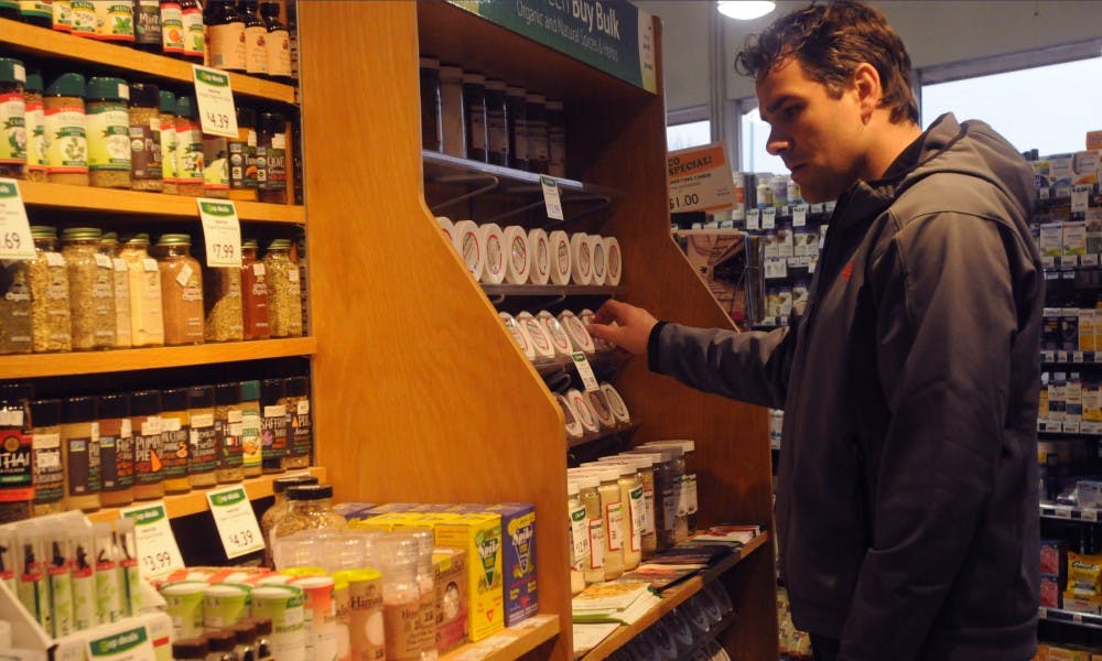 Lansing resident  Mark Balawender shops on March 23, 2016 at East Lansing Food Co-op  on 4960 Nordwind Drive. Balawender shopped t the co-op because of the business models and deals.