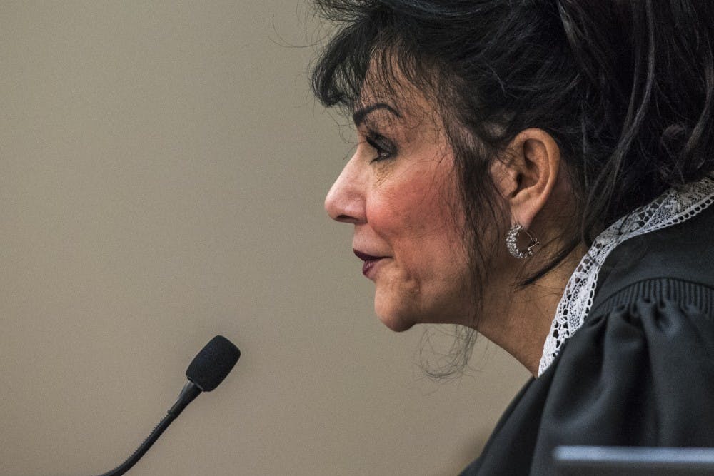 Judge Rosemarie Aquilina speaks during the fourth day of ex-MSU and USA Gymnastics Dr. Larry Nassar's sentencing on Jan. 19, 2018 at the Ingham County Circuit Court in Lansing. (Nic Antaya | The State News)