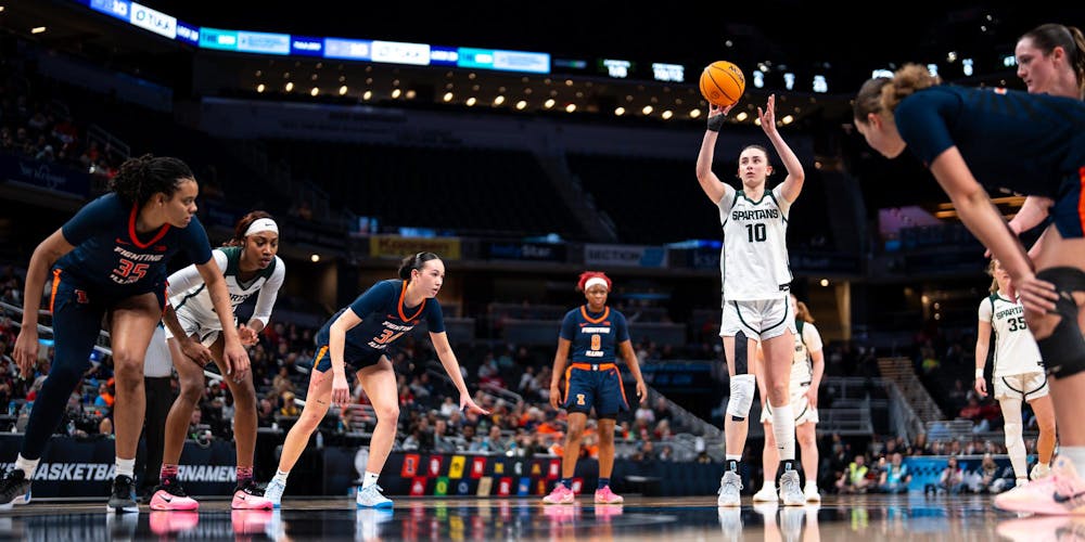 MSU So. F, Inés Sotelo (10), shoots a free throw in the Gainbridge Fieldhouse in Indianapolis, IN on March 5, 2026.