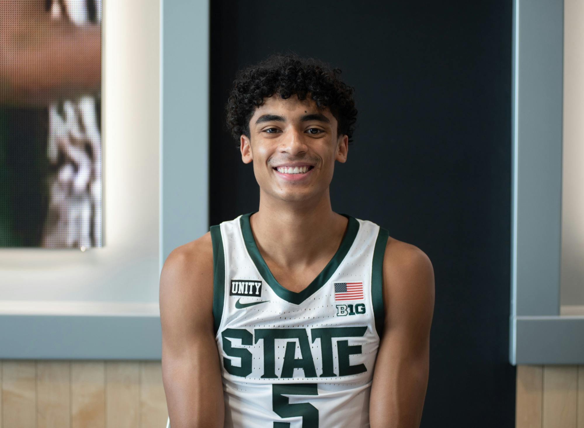 <p>Freshman Max Christie poses for a portrait at the Michigan State Men&#x27;s Basketball Media Day at the Breslin Center on Oct. 20, 2021.</p>