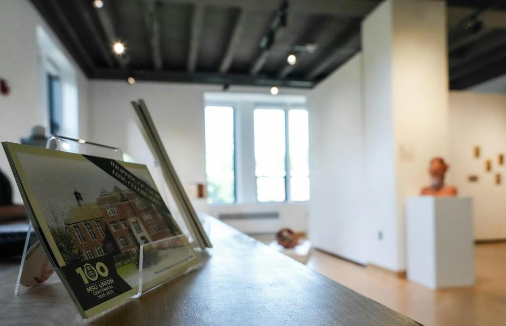 <p>A stack of MSU Union centennial cards sits on the desk of the Lasting Impressions Art Gallery in the MSU Union in East Lansing, Mich., on Tuesday, Sept. 8, 2026.</p>