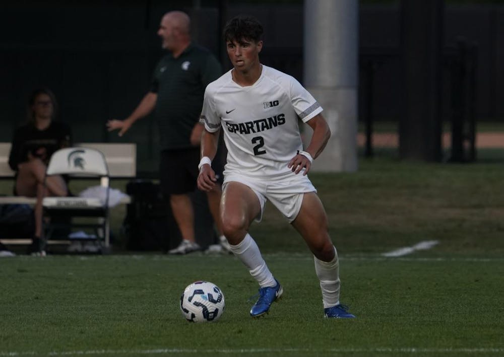 <p>Defender Will Eby (2) got passed the ball by a teammate in an attempt to keep it away from the Huskies. This is the first Big10 match-up between the teams, which resulted in a 1-0 win by the Spartans.</p>