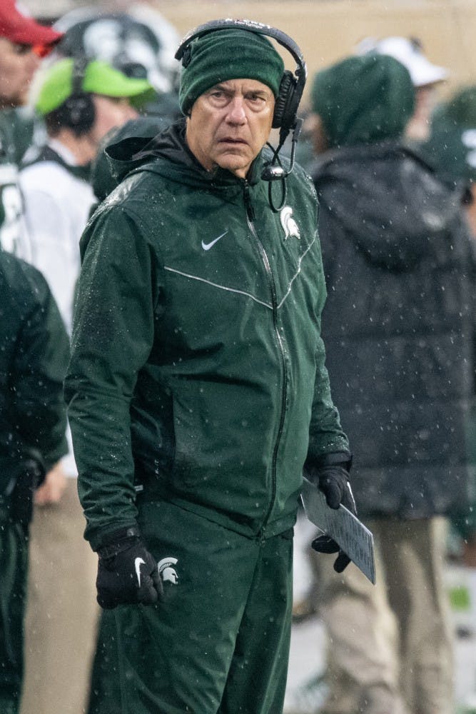 <p>Head Coach Mark Dantonio stands on the sideline during the game against Penn State Oct. 26, 2019 at Spartan Stadium. The Spartans fell to the Nittany Lions, 28-7.</p>