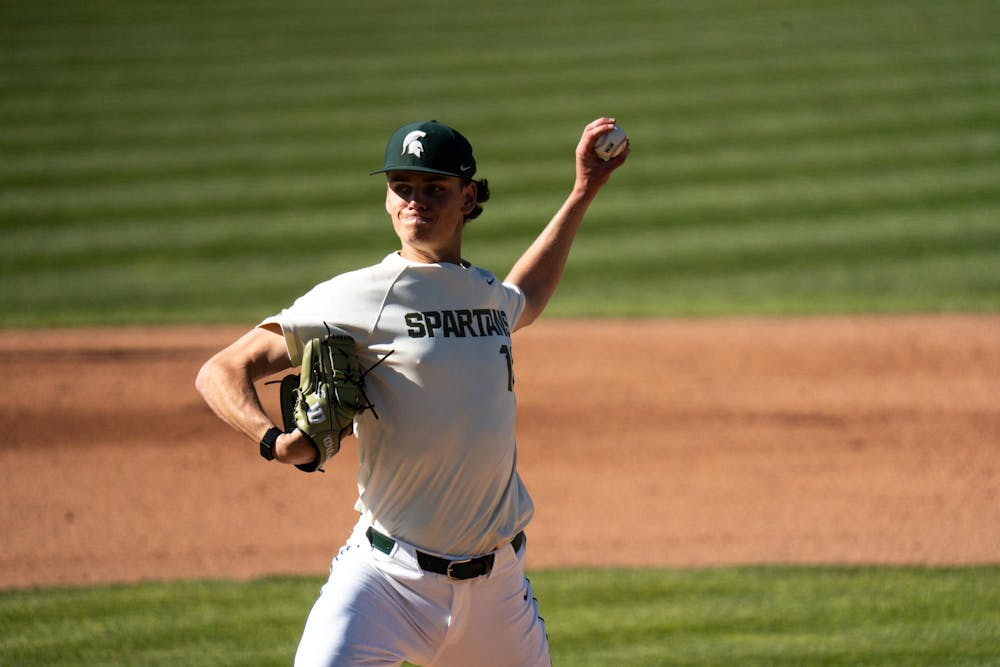 <p>Michigan State junior pitcher Tommy Szczepanski (14) prepares to throw at McLane Stadium on April 12, 2025.</p>