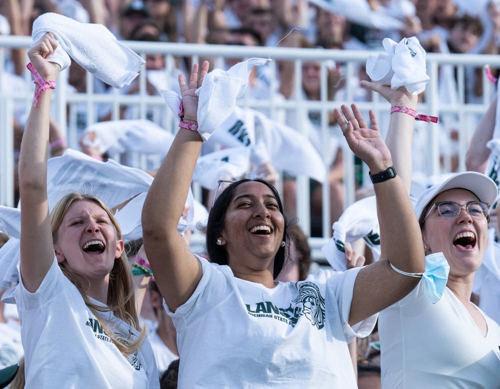 <p>MSU fans cheer for the first game of the season at Spartan Stadium on Sept. 2, 2022. The Spartans beat the Broncos with a score of 35-13. </p>