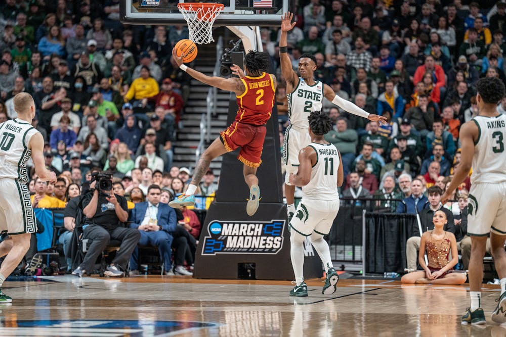 <p>Trojan sophomore guard Reese Dixon-Waters goes up for a layup at Nationwide Arena in Columbus, Ohio on March 17, 2023. The Spartans beat the Trojans, 72-62 in the first round of March Madness.</p>