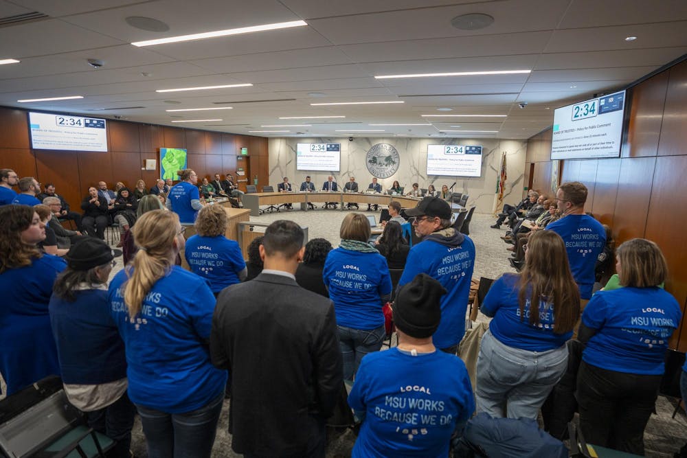 <p>MSU Extension employees pack a boardroom to demand higher wages at Hannah Administration Building in East Lansing, Michigan on Friday, Feb. 6, 2026. </p>