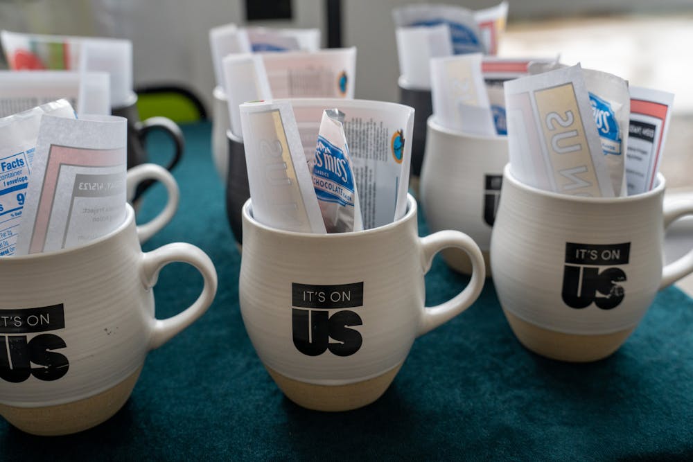 <p>Prevention Outreach &amp; Education hosts "It's On Us Week," offering free mugs with goodies in Brody Square Atrium on April 5, 2023.</p>