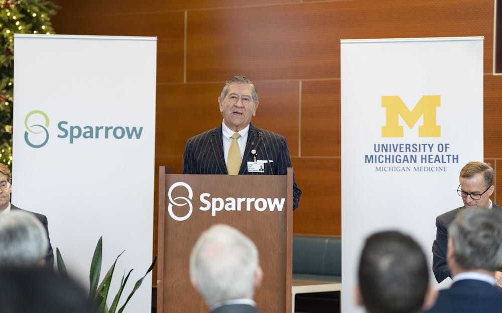 Sparrow Hospital board member Jon Pirich at the hospital’s presser to announce their collaboration with University of Michigan Health on Friday, Dec. 9, 2022. 