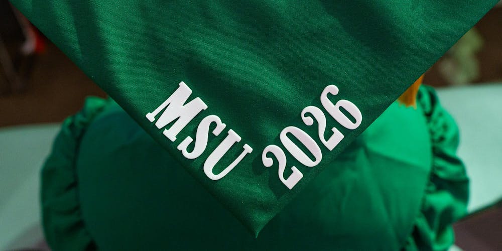 <p>A Michigan State future graduate decorates their cap for the convocation inside the Breslin Center in East Lansing, Mich., on May 1, 2026.</p>