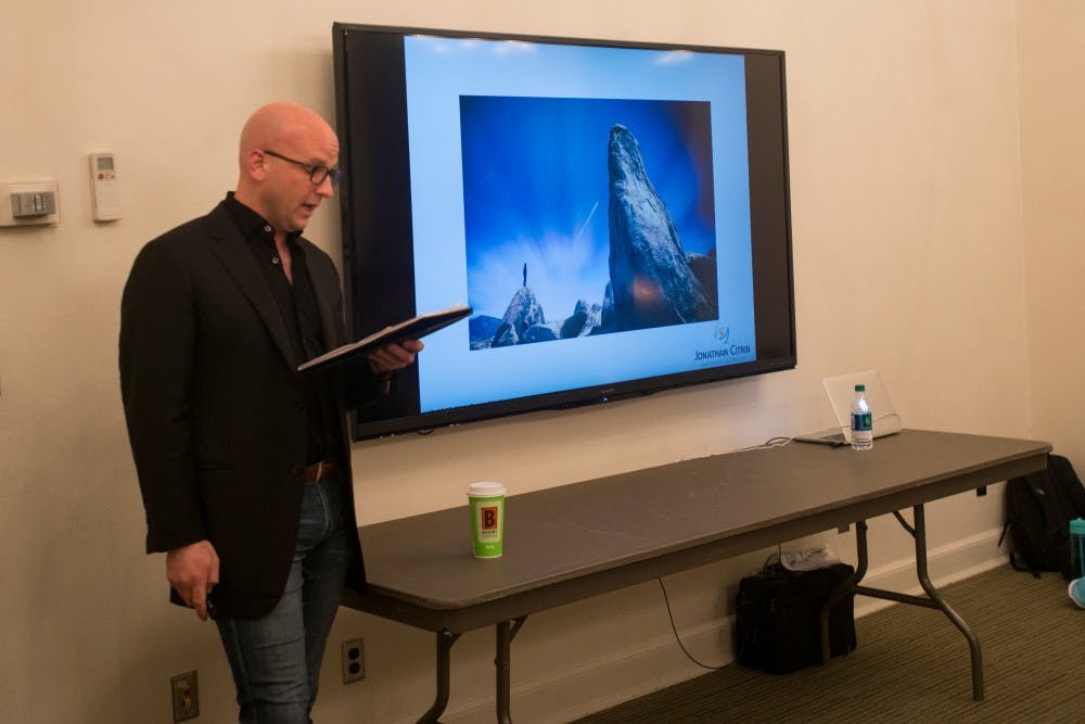 Detroit resident Jonathan Citrin reads a poem to the Mental Health Awareness Club on Feb. 21, 2017 at the Union. Citrin was a special guest speaker for the club which aims to inform the community on the importance of mental health. 