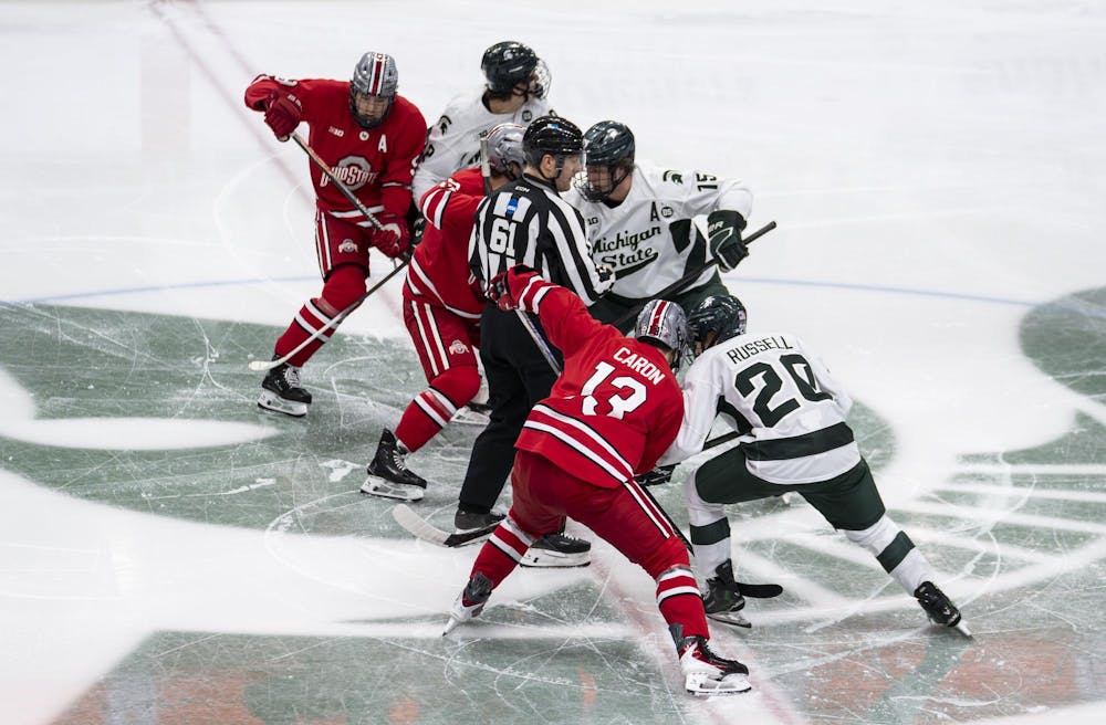 <p>Michigan State and Ohio State men’s hockey face off in the Munn Ice Arena on March 14, 2026.</p>