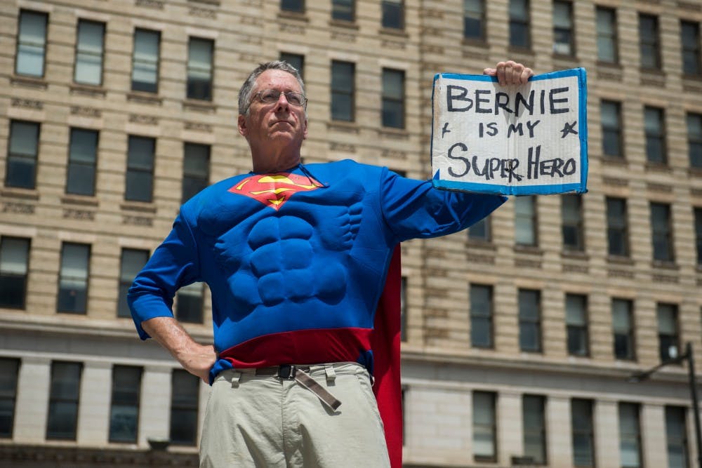 Royalton, Vt. resident Randy Leavitt poses for a portrait on July 26, 2016, the second day of the Democratic National Convention, in Philadelphia. Leavitt said he has supported Sen. Bernie Sanders for a long time.