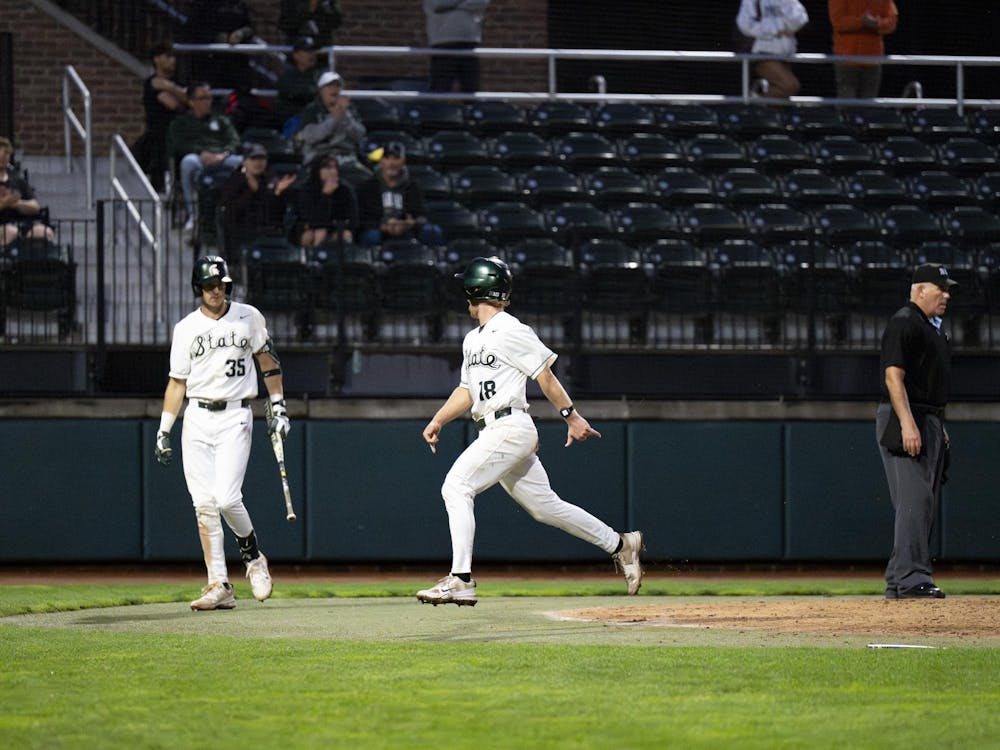 <p>MSU graduate student Noah Bright rounds the bases after hitting a home run at Jeff Ishbia Field at McLane Baseball Stadium in East Lansing, Mich., on Friday, April 24, 2026. </p>