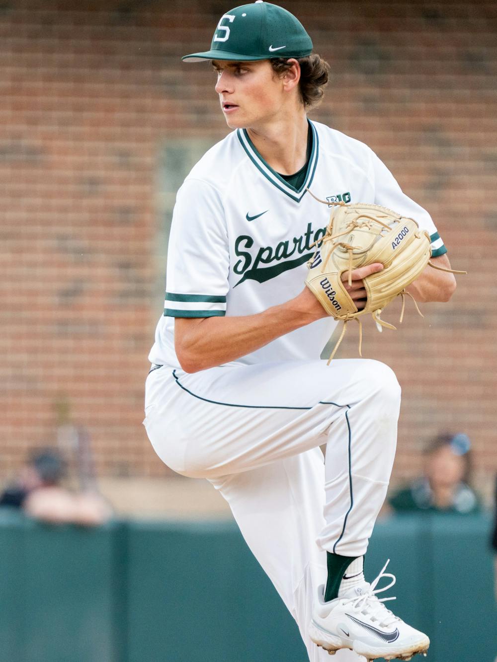 Sophomore left-handed pitcher Joseph Dzierwa (16) winds up his pitch during a game against University of Nebraska at McLane Stadium on May 17, 2024.