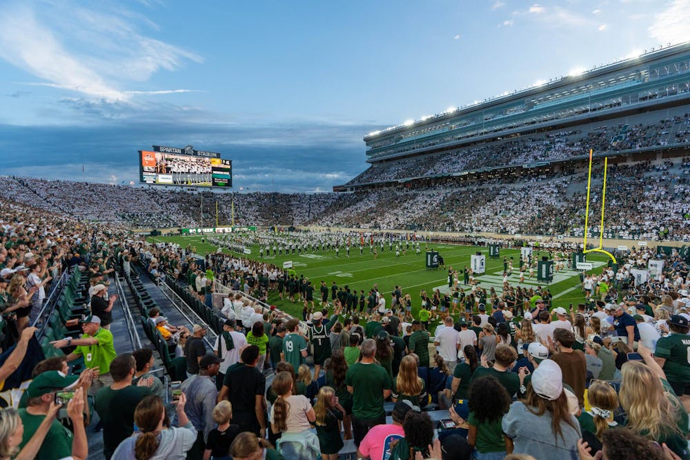 The band preforms before the Michigan State vs. Toledo football game at Spartan Stadium in East Lansing, Mich., on Friday, Sept. 4, 2026.