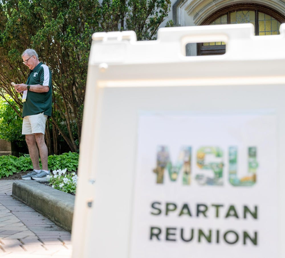 <p>MSU 1985 alum Duane Paturalski stands at the base of Beaumont Tower after a tour of it during a reunion held on campus in East Lansing, Mich., on May 28, 2026.</p>