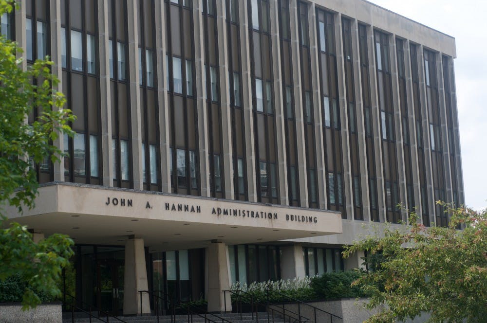 <p>Hannah Administration Building on Aug. 29, 2015. Courtney Kendler/The State News</p>