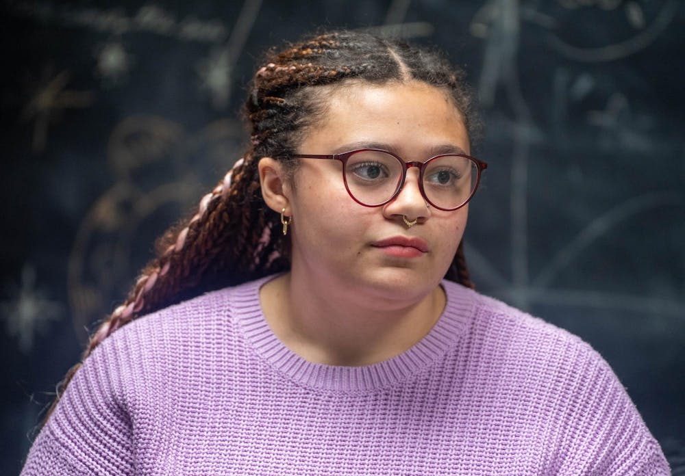  A student in discussion at Snyder Hall in East Lansing, on April 8 2026