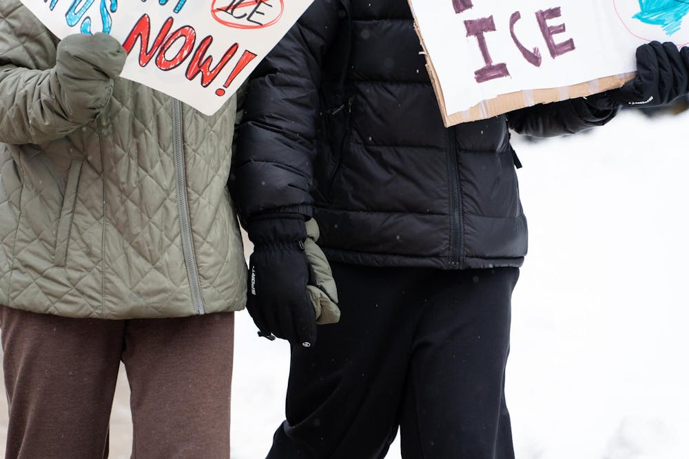 <p>Students gather to protest ICE at Michigan State's Spartan Statue in East Lansing, Michigan on Thursday, Jan. 29, 2026.</p>