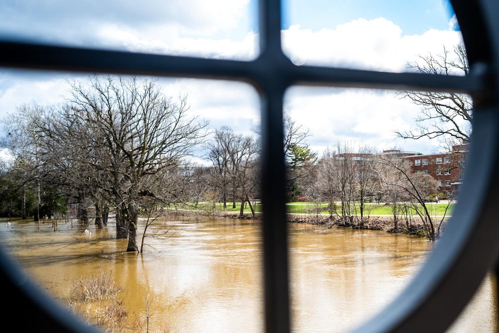 Flooding on Michigan State University’s campus in East Lansing, Mich., is pictured on Monday, April 6, 2026.