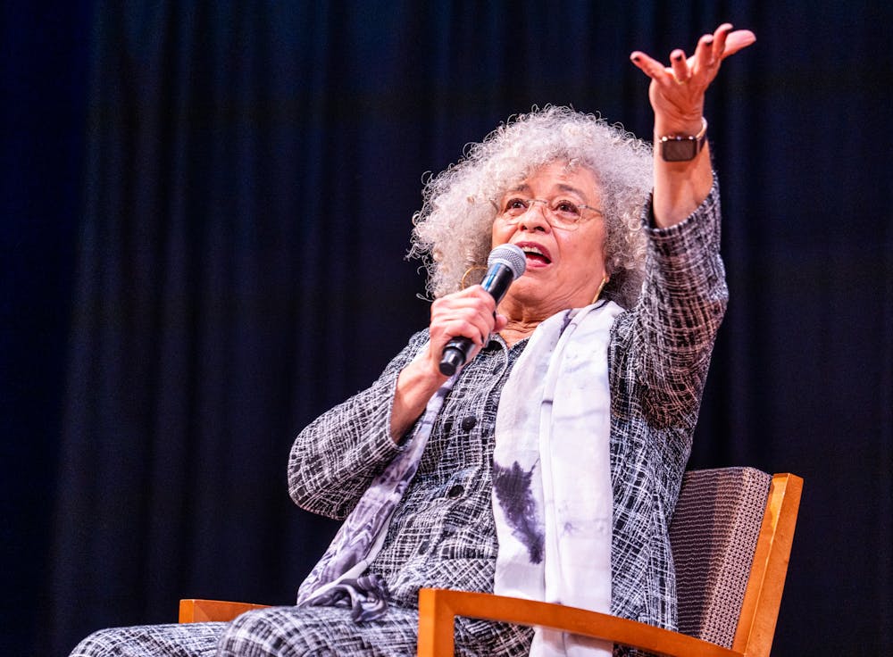 <p>Dr. Angela Davis — a current professor at the University of California Santa Cruz, author and social justice activist — speaks at one of three events for the 23rd annual Dr. William G. Anderson "Slavery to Freedom" Lecture Series at Pasant Theater in the Wharton Center on Feb. 9, 2023.</p>
