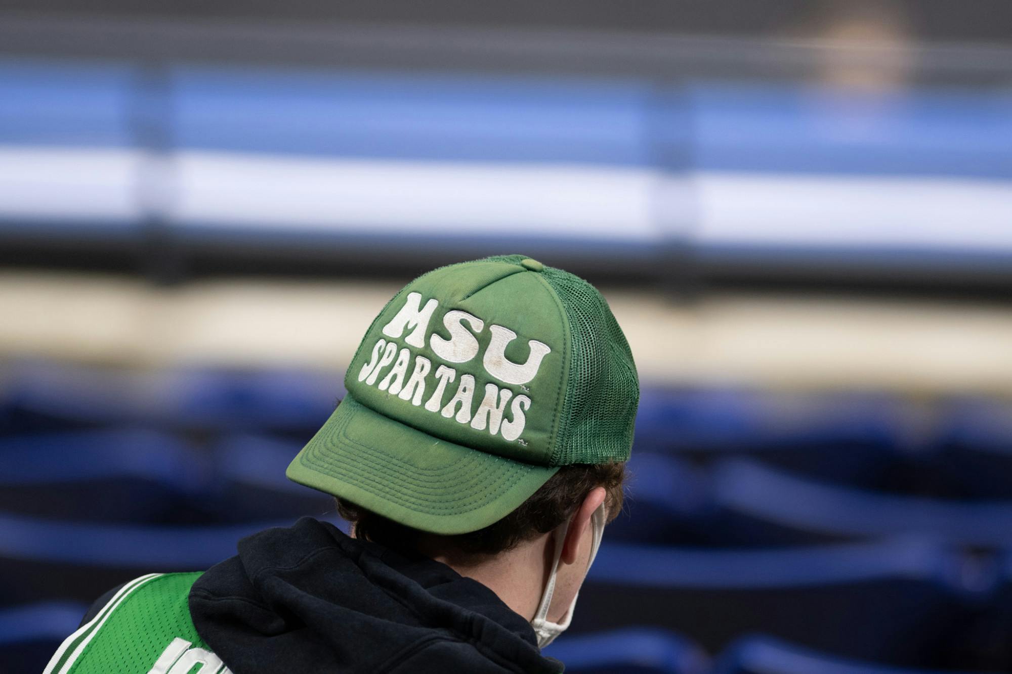 <p>MSU fans attend the Big Ten basketball tournament for their first game against Maryland on March 11, 2021.</p>