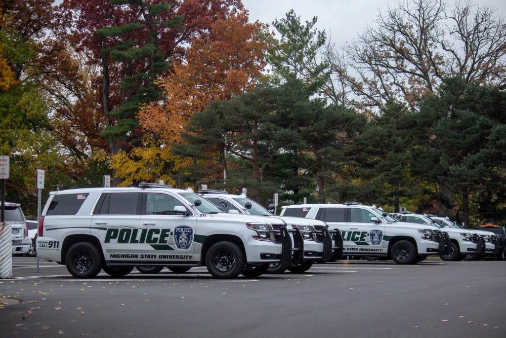 MSU Police Department cars on Nov. 1, 2018.