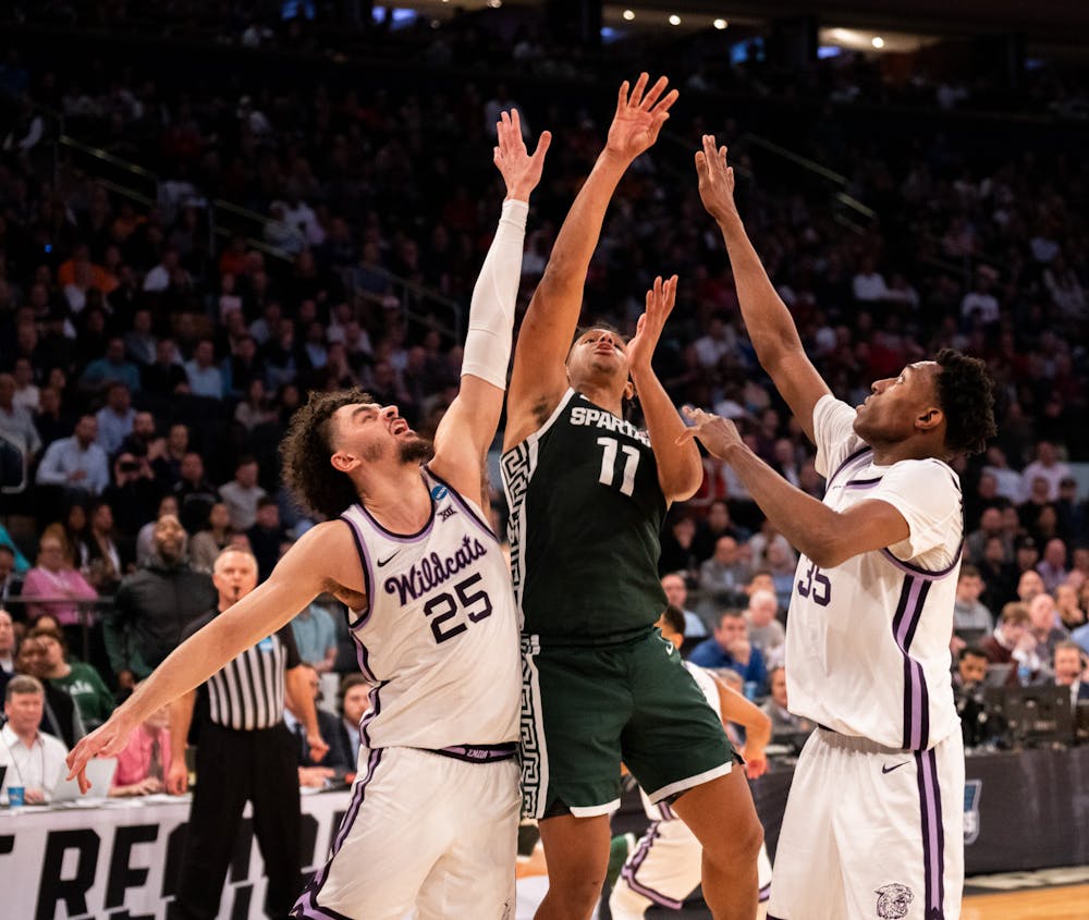 Junior guard AJ Hoggard gets the rebound during the Sweet Sixteen matchup against Kentucky State University at Madison Square Garden on March 23, 2023. The Spartans fell to the Wildcats with a score of 98-93. 