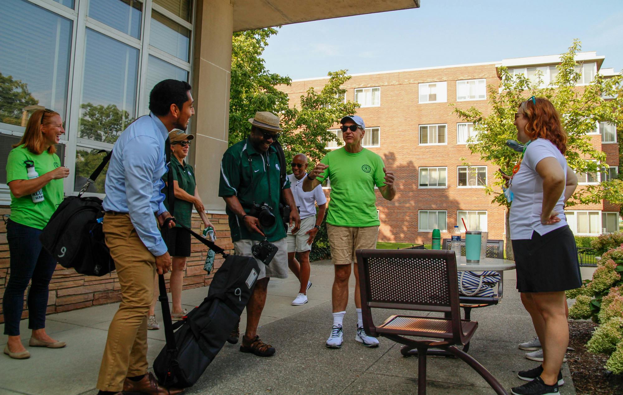 After the presser, Stanley recounted a time when he was upstaged by Sparty on campus. When onlookers approached Sparty for a photo, they looked to Stanley and asked, "Who are you?" August 28, 2021.