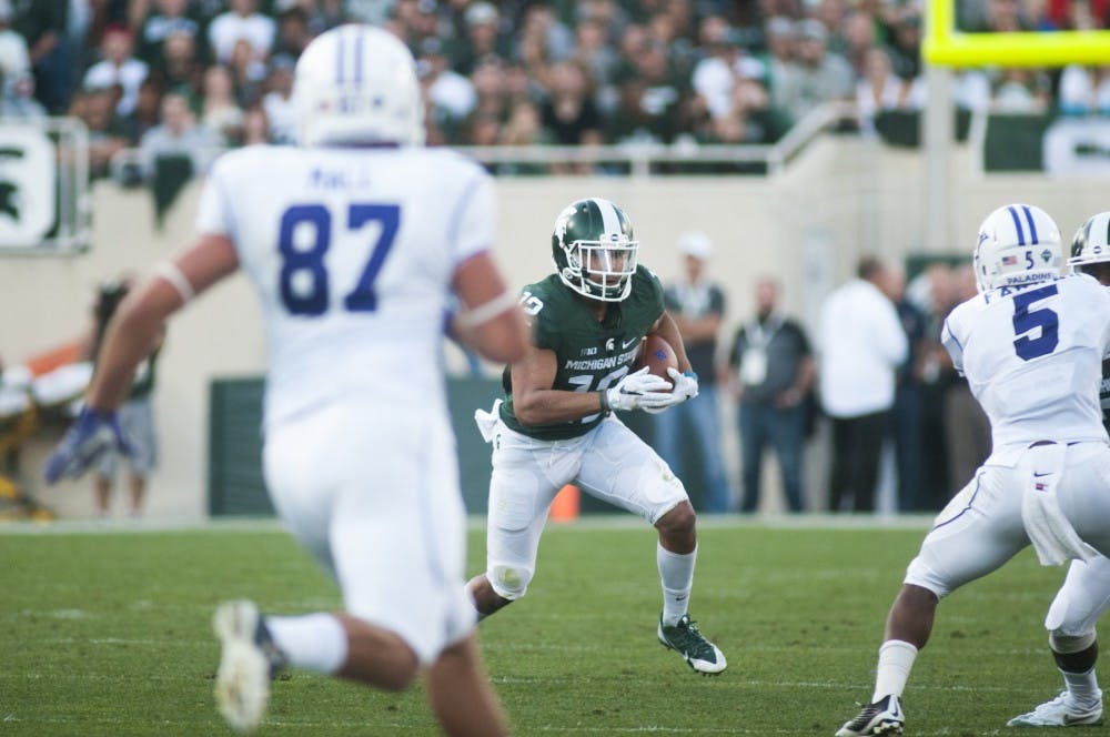 Senior wide receiver R.J. Shelton returns a kick during the home football game against Furman on Sept. 2, 2016 at Spartan Stadium.  Shelton had 69 all purpose yards.  